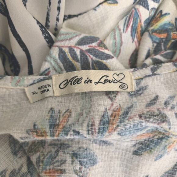 Peasant Short Sleeve Floral Crochet Striped Top COTTAGECORE XL Blue Lightweight - Picture 5 of 5